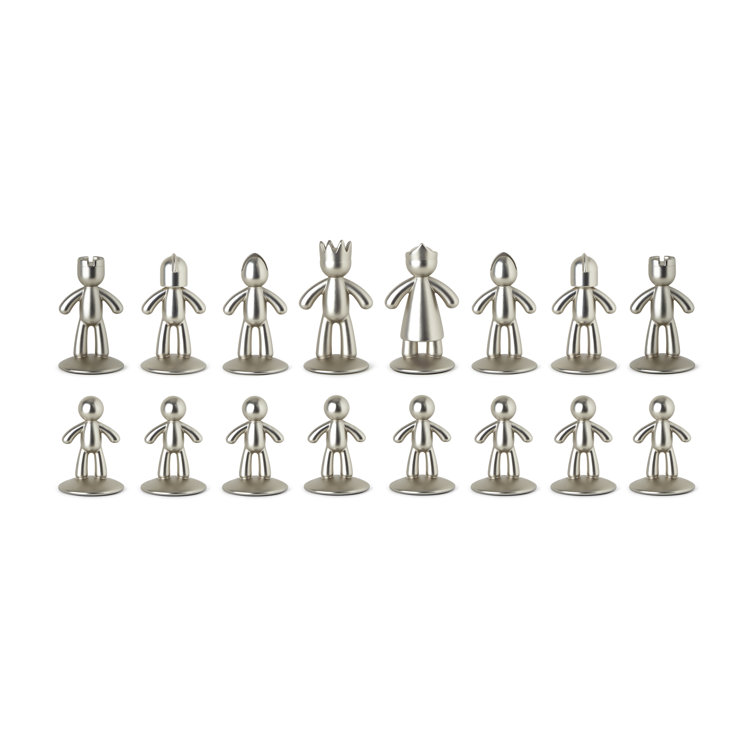 Natural Ashwood and Metal Modern Chess Set with Silver and Black Pieces