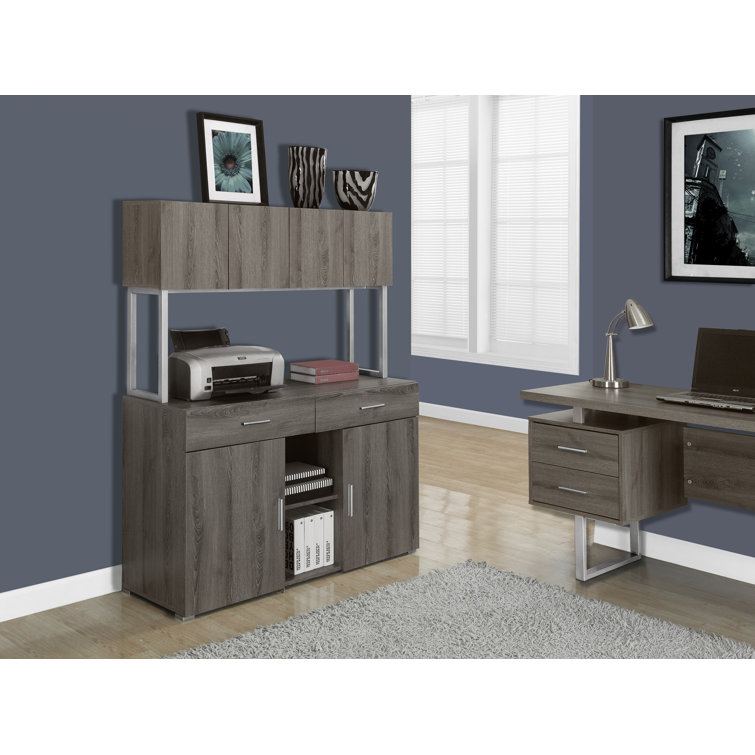 Elegant Dark Taupe Office Credenza with Adjustable Shelving