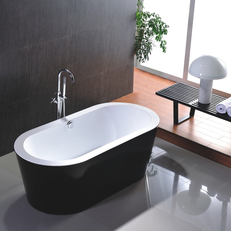 67.7" Black and White Acrylic Freestanding Bathtub