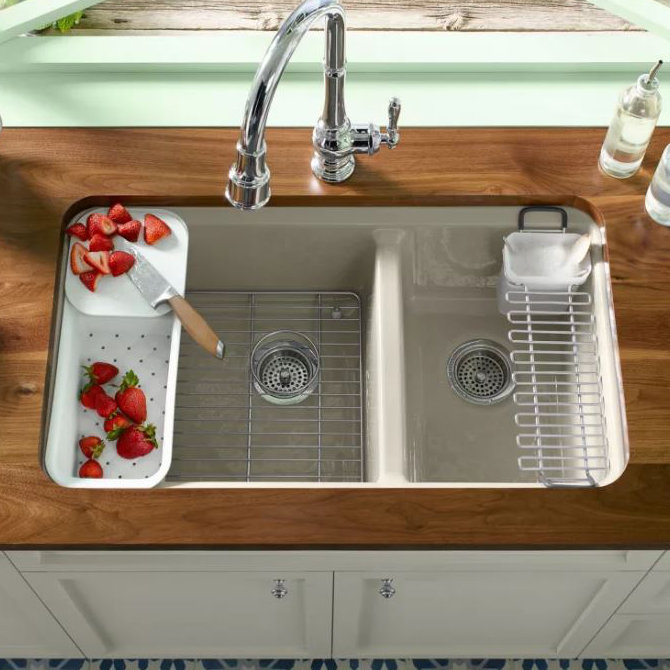 White Cast Iron Double Bowl Undermount Kitchen Sink