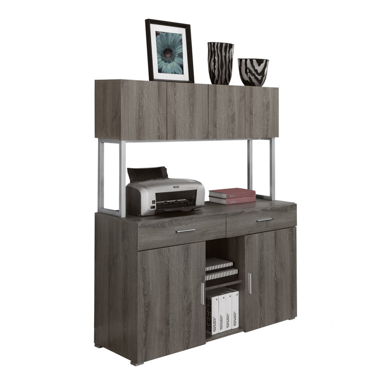 Elegant Dark Taupe Office Credenza with Adjustable Shelving