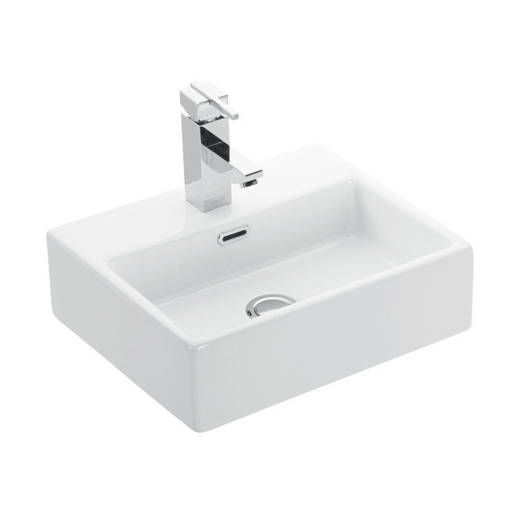 Quattro Glossy White Ceramic Wall-Mount Vessel Sink