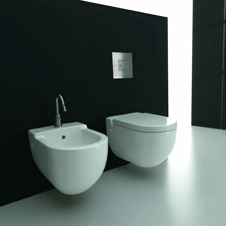 White Ceramic Elongated Wall Mounted Toilet with Soft Close Seat