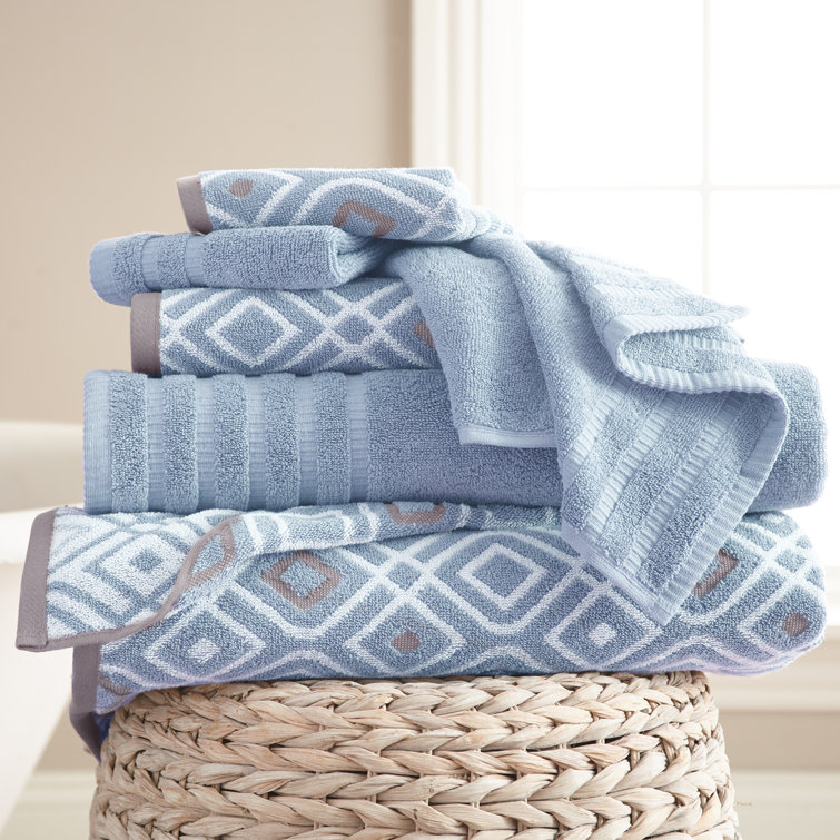 Blue Geometric Egyptian Cotton 6-Piece Towel Set