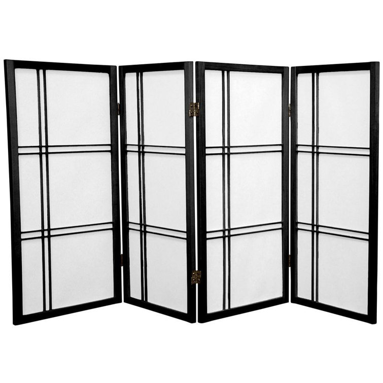 4-Panel Black Shoji Screen with Double Cross Design