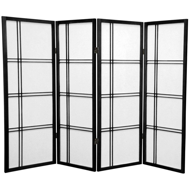 4-Panel Black Shoji Screen with Double Cross Design