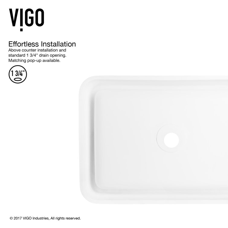 Matte White Stone Rectangular Vessel Sink 23"