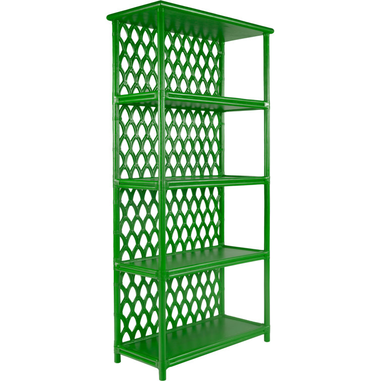 Bright Green Wood and Rattan Casablanca Bookcase