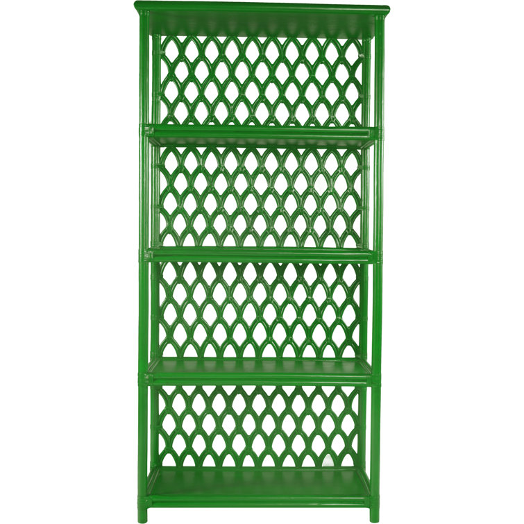 Bright Green Wood and Rattan Casablanca Bookcase