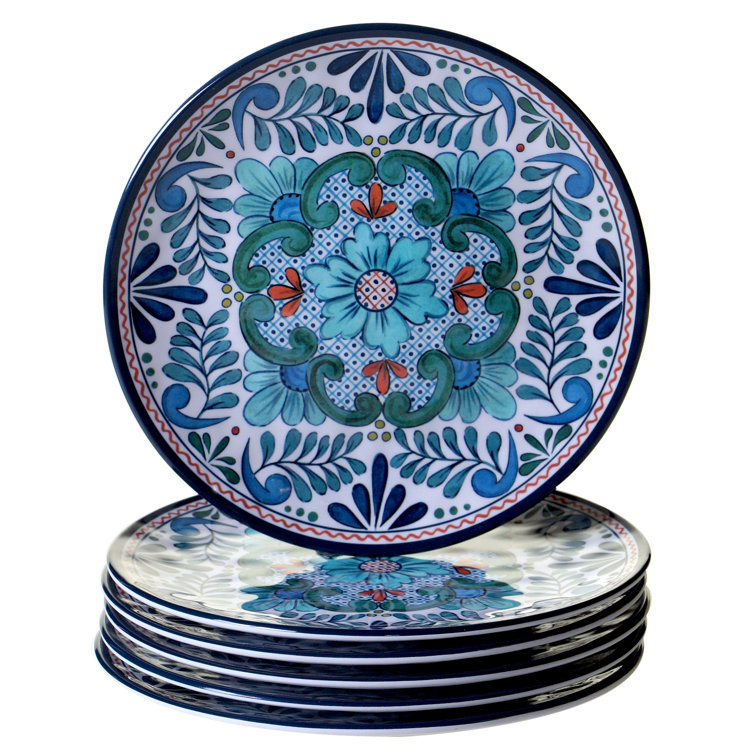 Talavera Blue Hand-Painted Melamine Salad Plates Set