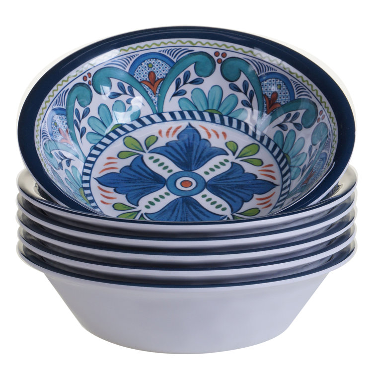 Talavera Blue Melamine 22oz Salad and Dessert Bowls - Set of 6