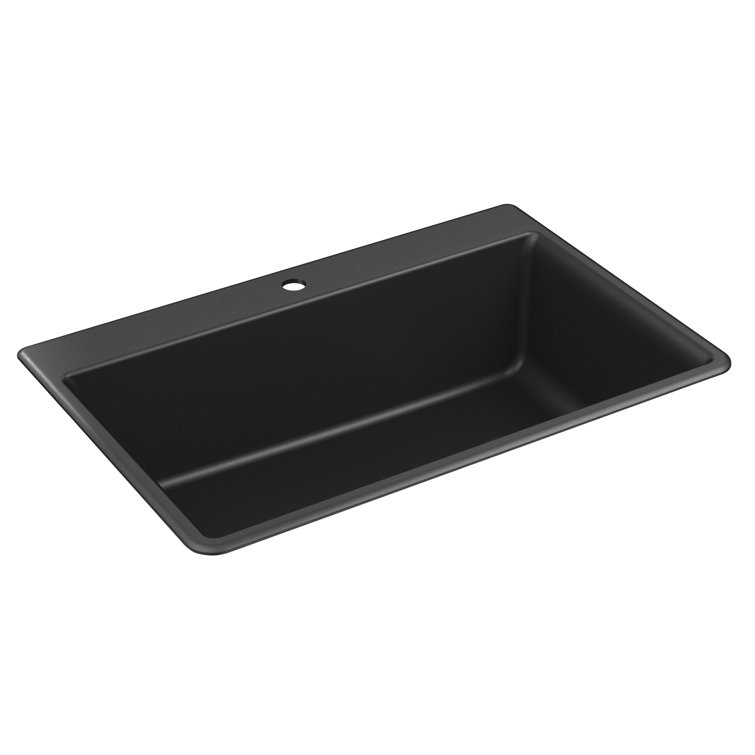 Matte Black 33" Stone Drop-In Single-Bowl Kitchen Sink