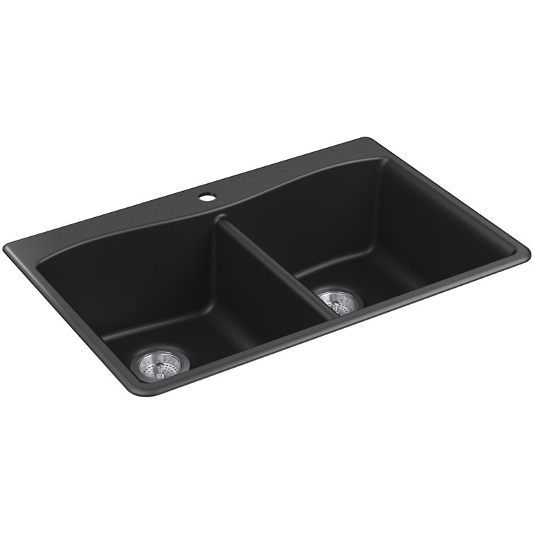 Kennon Matte Black 33" Double Basin Drop-In Kitchen Sink