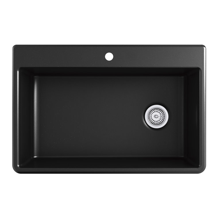 Matte Black 33" Stone Drop-In Single-Bowl Kitchen Sink
