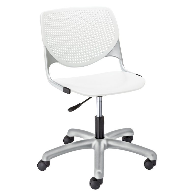 White Ergonomic Swivel Task Chair with Metal Base