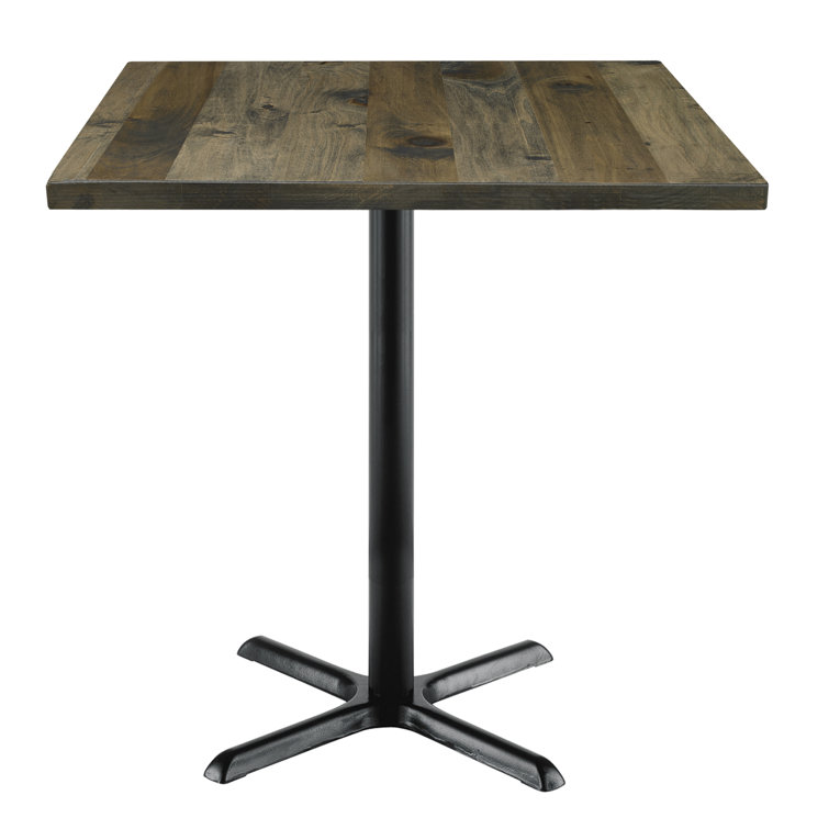 Square Walnut Reclaimed Wood Dining Table with Metal Pedestal Base