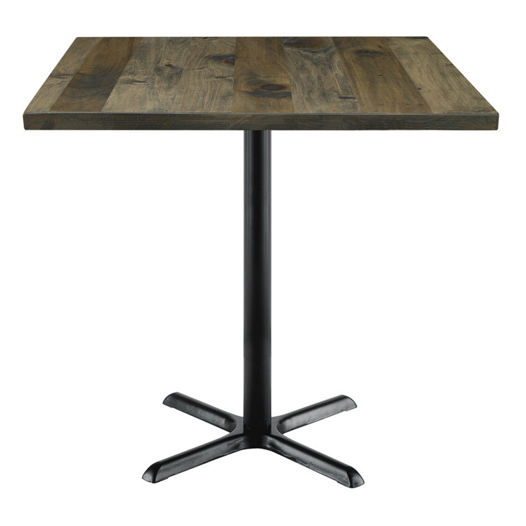Square Walnut Reclaimed Wood Dining Table with Metal Pedestal Base
