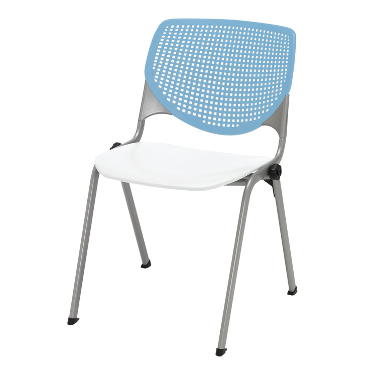 Sky Blue and White Armless Metal Stacking Chair