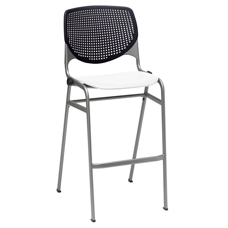 Adjustable Navy and White Kool Bar Stool with Wood, Metal, and Acrylic
