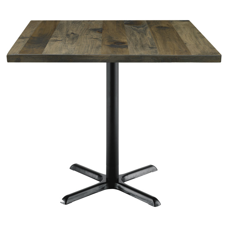Square Walnut Reclaimed Wood Dining Table with Metal Pedestal Base