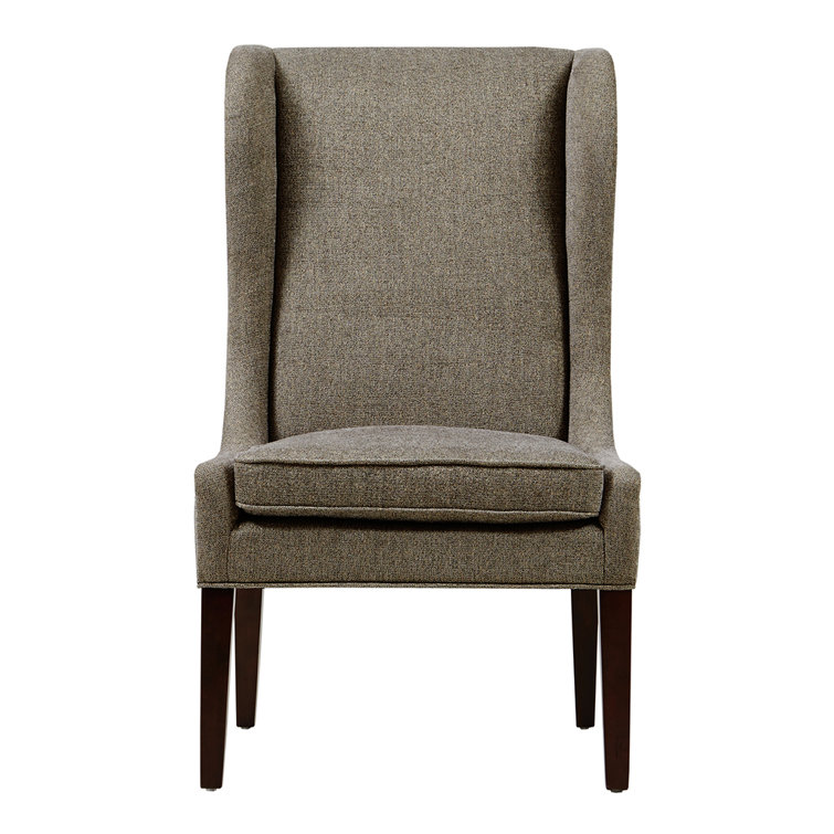 Gray High Wing Back Upholstered Side Chair with Wood Legs