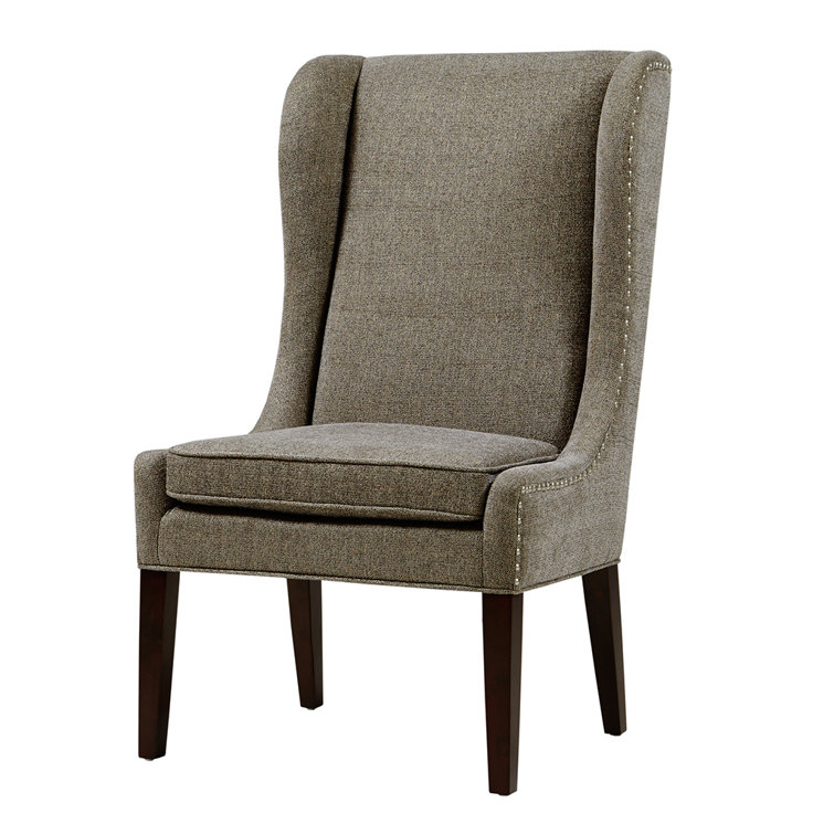 Gray High Wing Back Upholstered Side Chair with Wood Legs