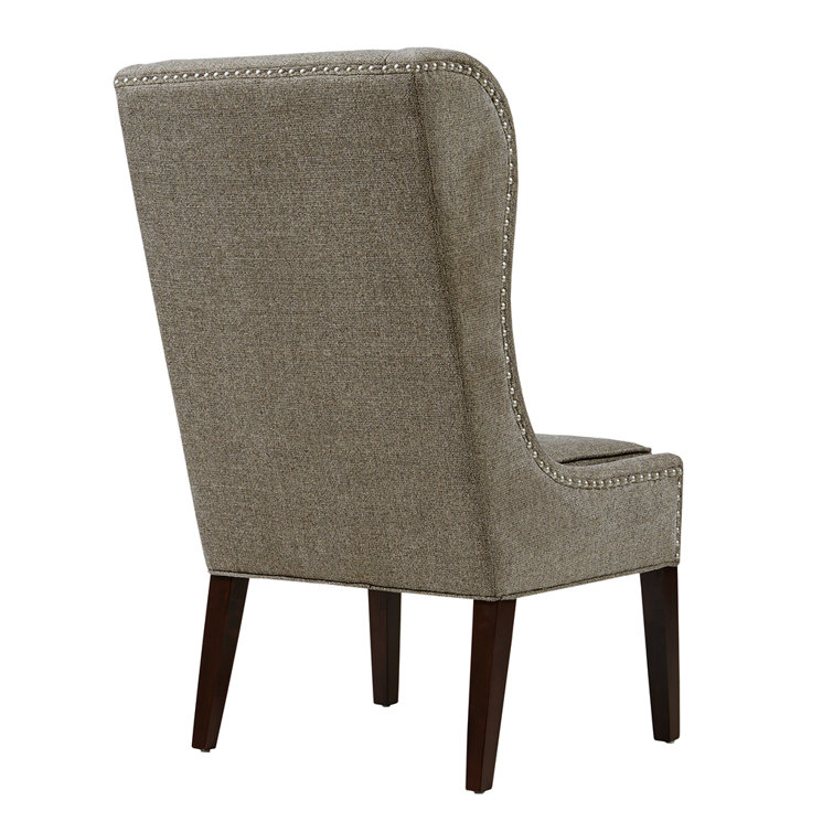Gray High Wing Back Upholstered Side Chair with Wood Legs