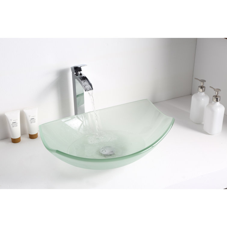 Lustrous Frosted 19.7'' Clear Glass Oval Vessel Sink