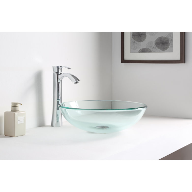 Lustrous Clear Tempered Glass Round Above-Counter Bathroom Sink