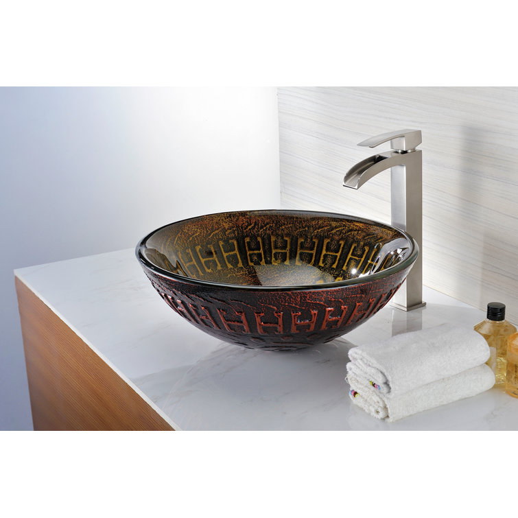 Lustrous Brown Glass Round Above-Counter Bathroom Sink