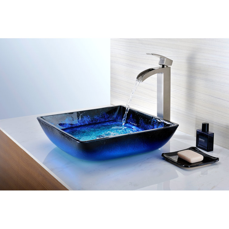 Blazing Blue Tempered Glass Square Above-Counter Vessel Sink