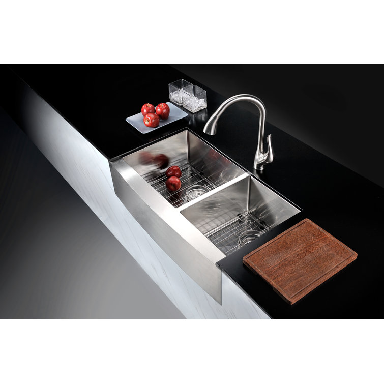 Elysian 36" Stainless Steel Farmhouse Double Bowl Kitchen Sink
