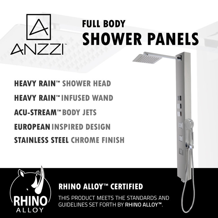 Polished Chrome Stainless Steel 59" Shower Panel with Jets and Handheld Wand