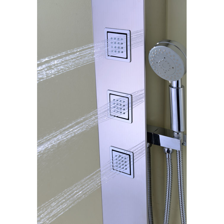 Polished Chrome Stainless Steel 59" Shower Panel with Jets and Handheld Wand