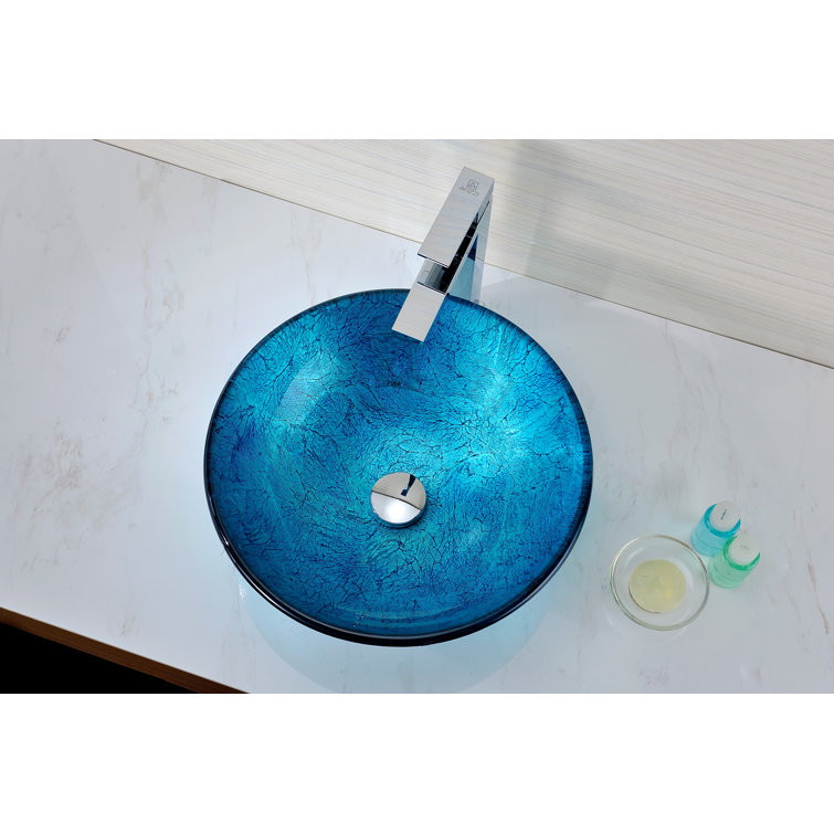 Emerald Ice 16.5'' Round Tempered Glass Vessel Bathroom Sink