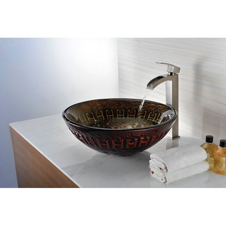 Lustrous Brown Glass Round Above-Counter Bathroom Sink