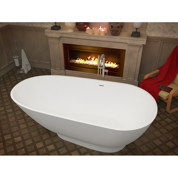 Matte White 111'' Freestanding Oval Stone Bathtub