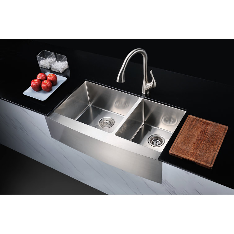 Elysian 36" Stainless Steel Farmhouse Double Bowl Kitchen Sink