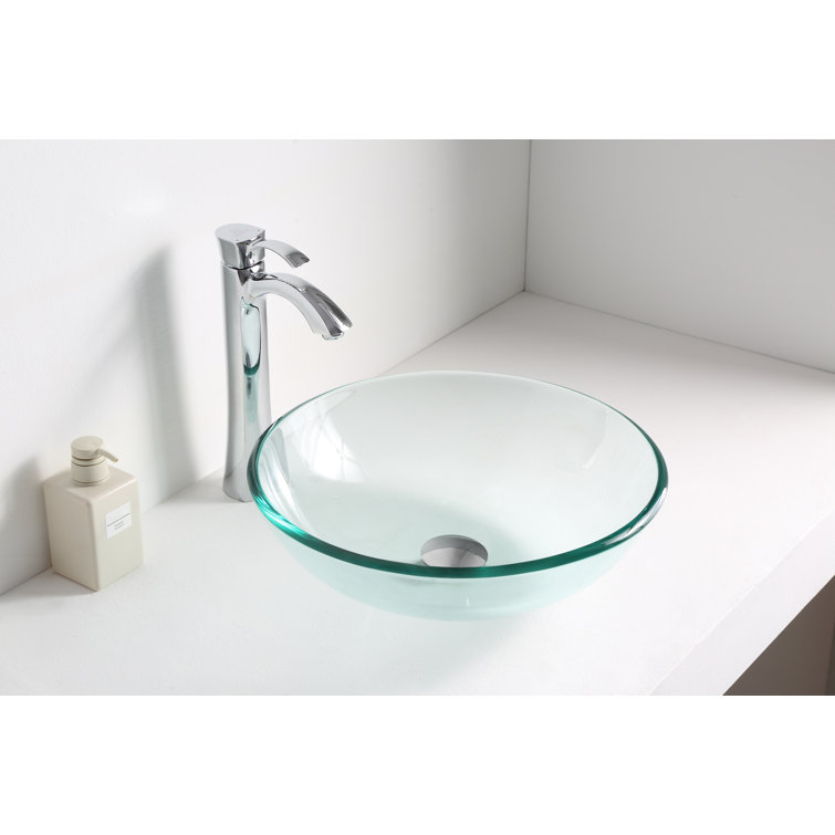 Lustrous Clear Tempered Glass Round Above-Counter Bathroom Sink