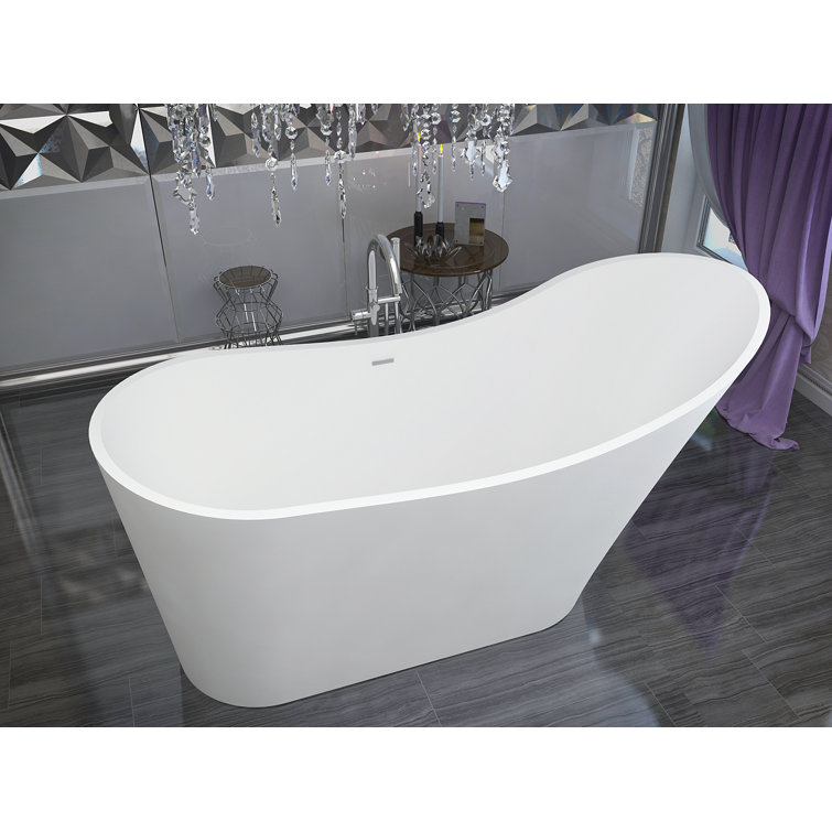 Matte White 90'' Freestanding Solid Surface Bathtub