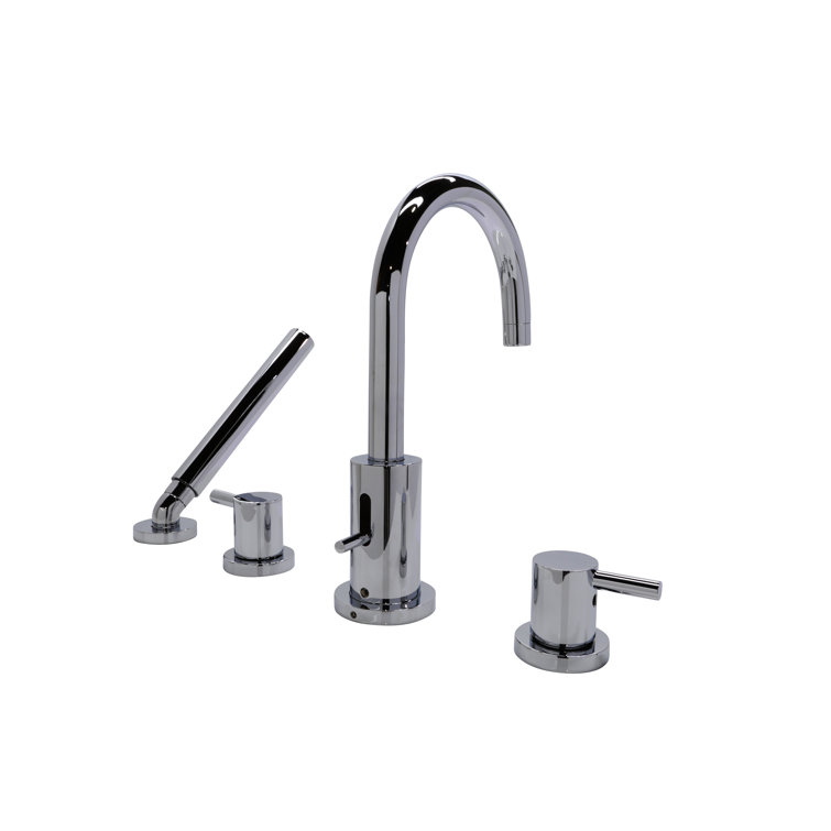 Polished Chrome 2-Handle Deck Mount Roman Tub Faucet with Handheld Sprayer