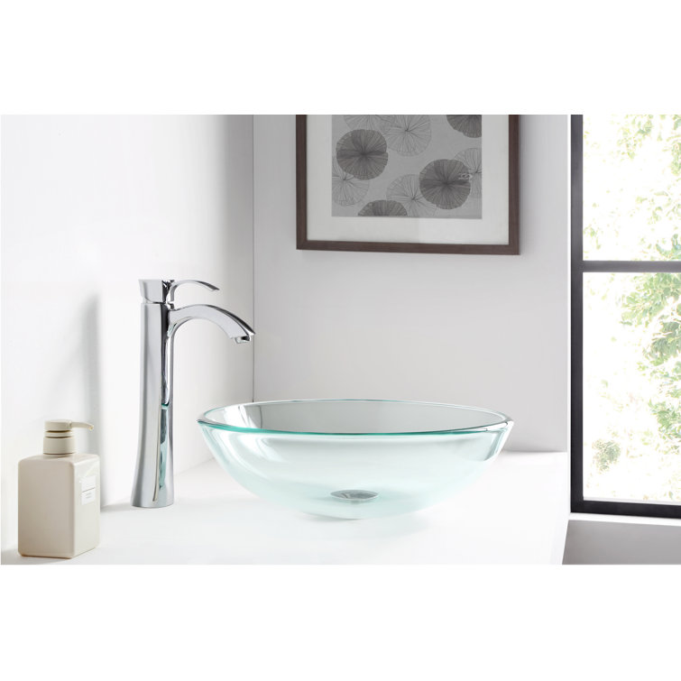 Lustrous Clear Tempered Glass Round Above-Counter Bathroom Sink