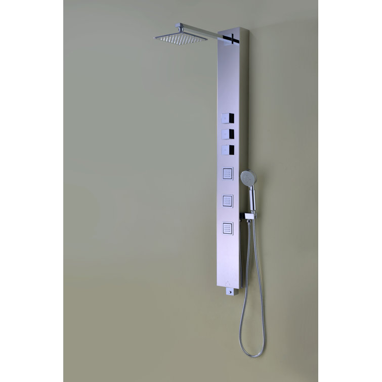 Polished Chrome Stainless Steel 59" Shower Panel with Jets and Handheld Wand