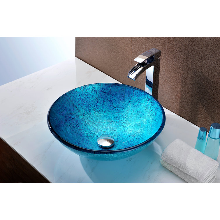 Emerald Ice 16.5'' Round Tempered Glass Vessel Bathroom Sink