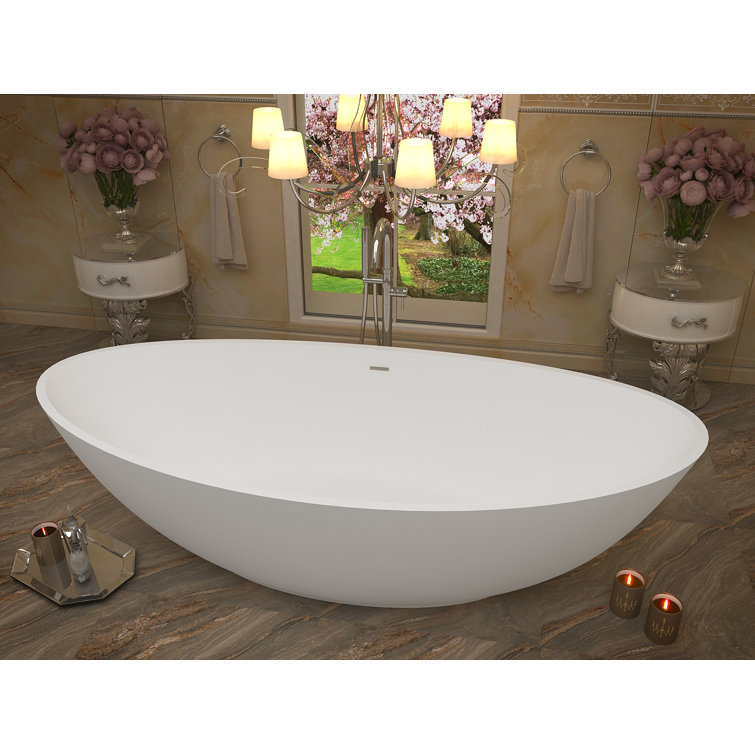 Ala 74'' Matte White Acrylic Freestanding Soaking Bathtub