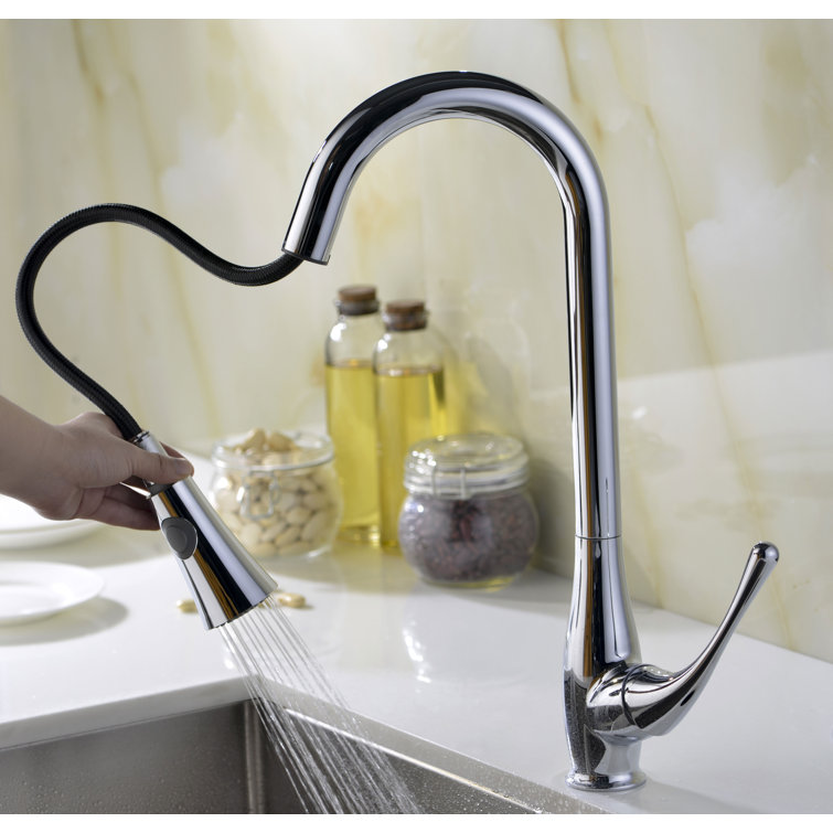 Polished Chrome Pull-Down Kitchen Faucet with Spray