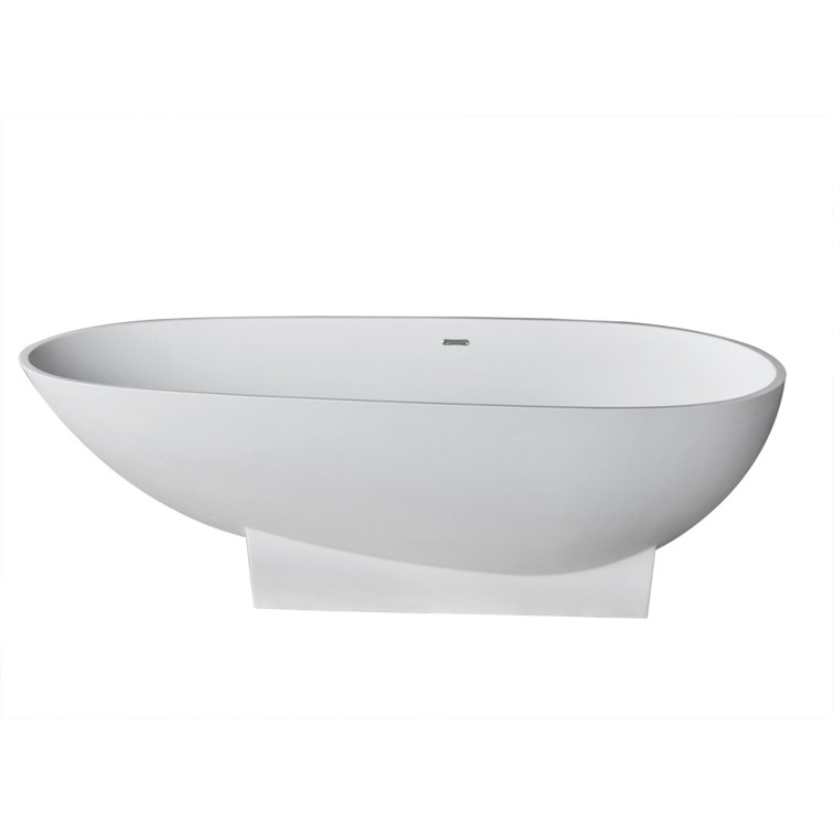 Matte White 111'' Freestanding Oval Stone Bathtub