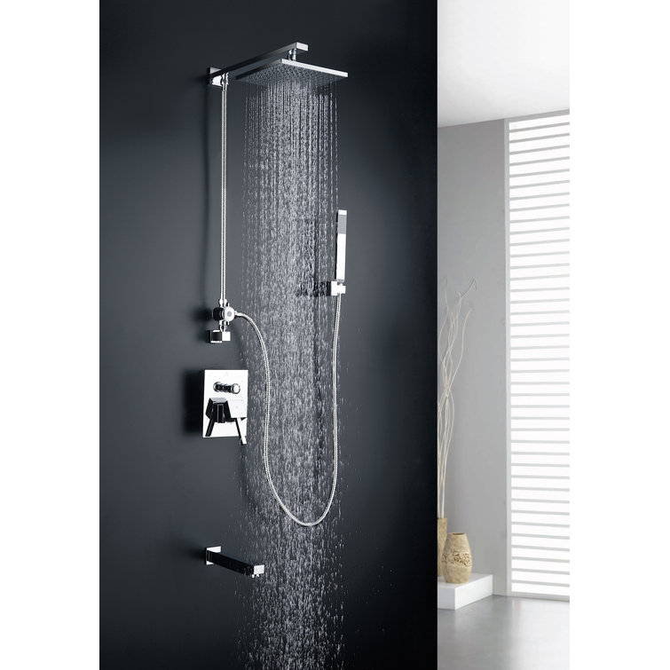Polished Chrome Wall Mounted Rain Shower Faucet Set