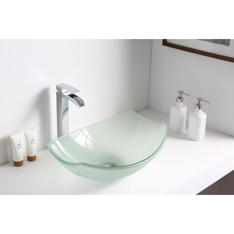 Lustrous Frosted 19.7'' Clear Glass Oval Vessel Sink