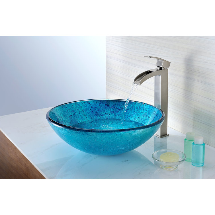 Emerald Ice 16.5'' Round Tempered Glass Vessel Bathroom Sink
